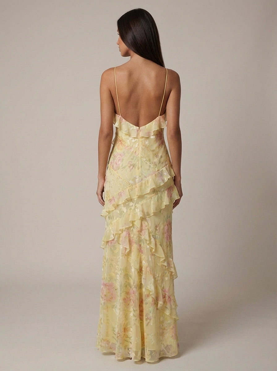 Maxi Jurk met Bloemenprint en Volants voor Dames