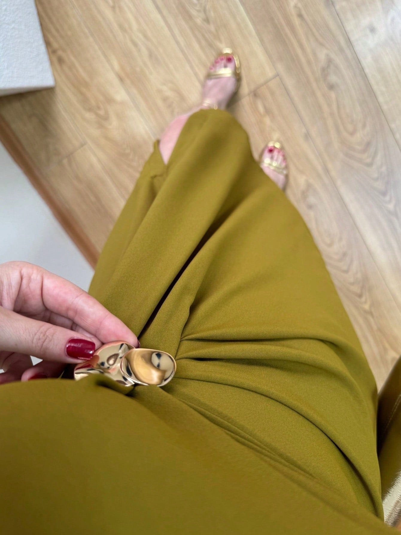 Mouwloze Maxi-Jurk van Polyblend met Hoge Split Olijfgroen