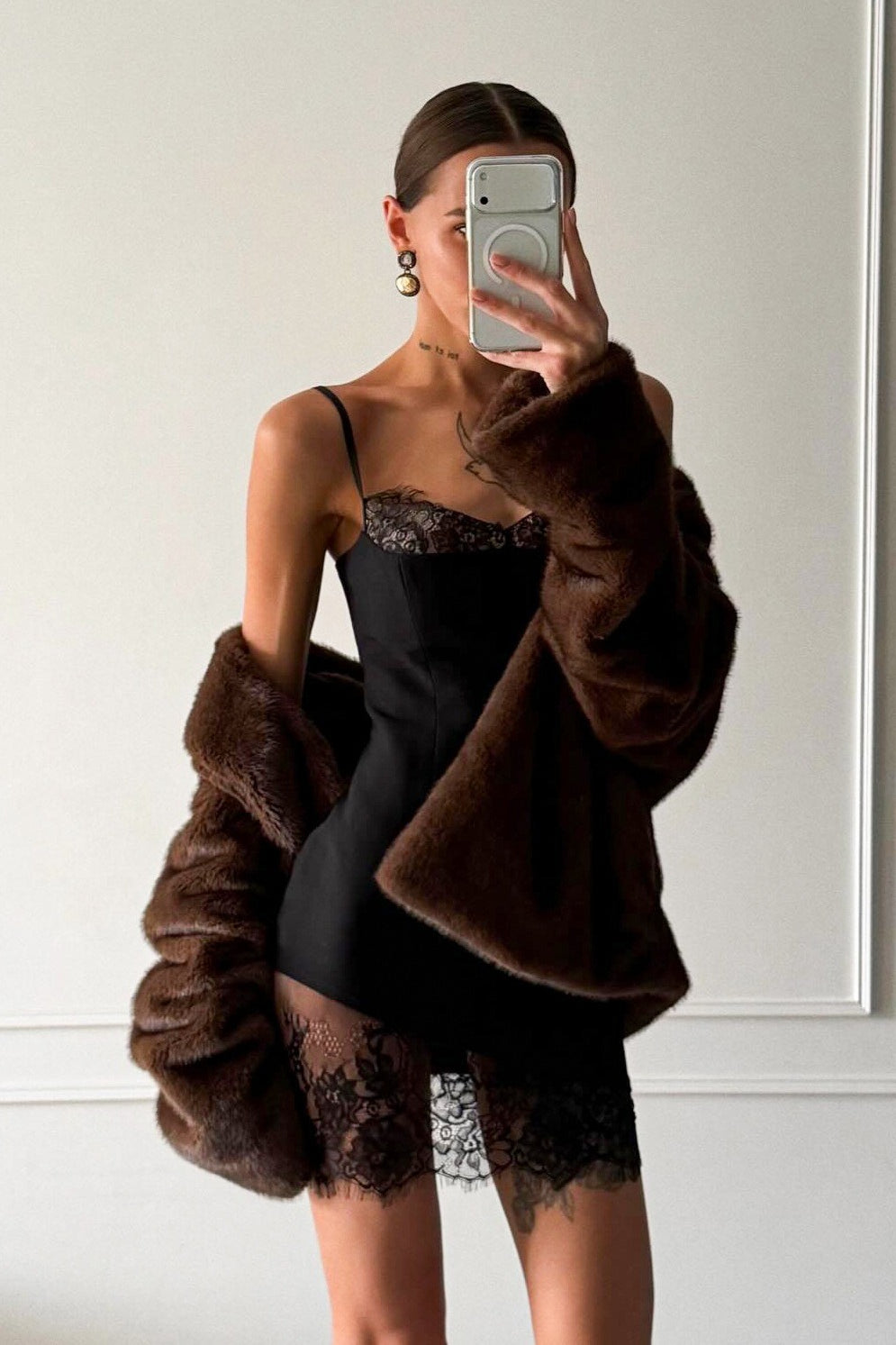 Kanten Bodycon Mini Jurk Zwart