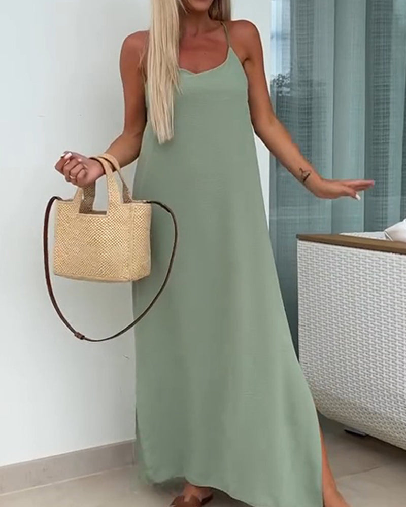 Dames Maxi Jurk Met Spaghettibandjes Effen