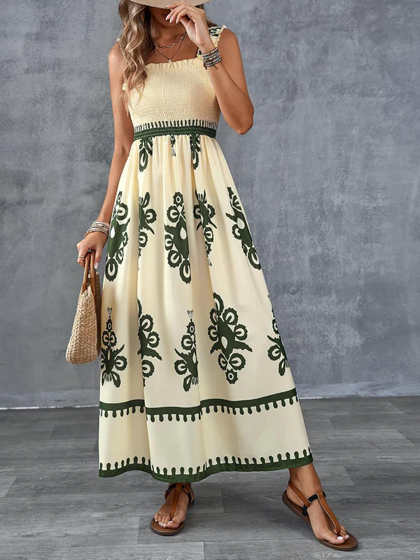 Maxi-jurk met geometrische print en gerimpelde taille