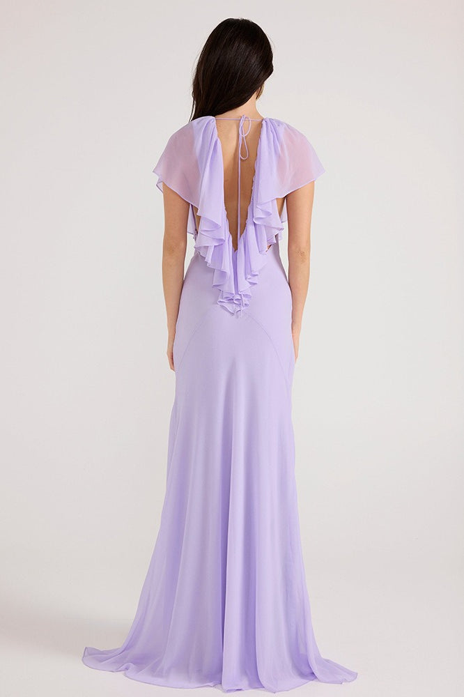 Diep V Ruffle Chiffon Maxi Jurk Paars