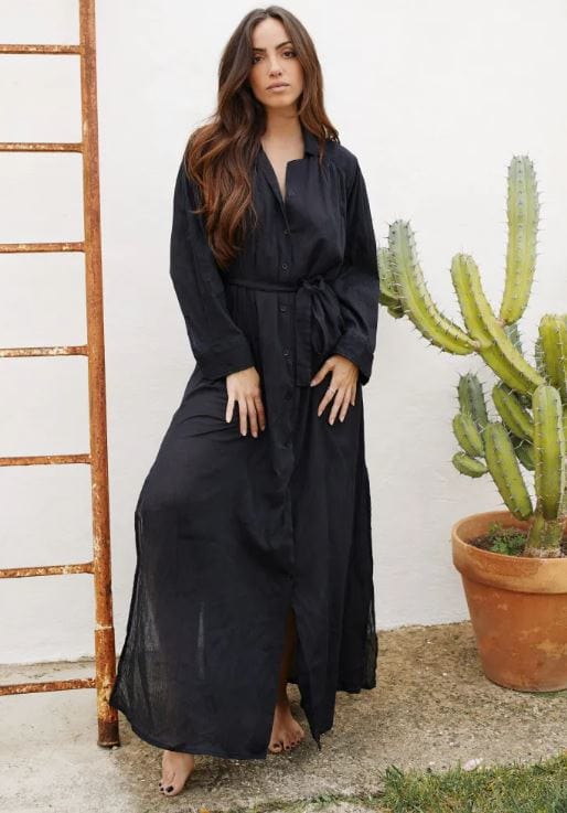 Zwarte Luchtige Maxi Jurk Met Knoopjes – Ibiza Vibe