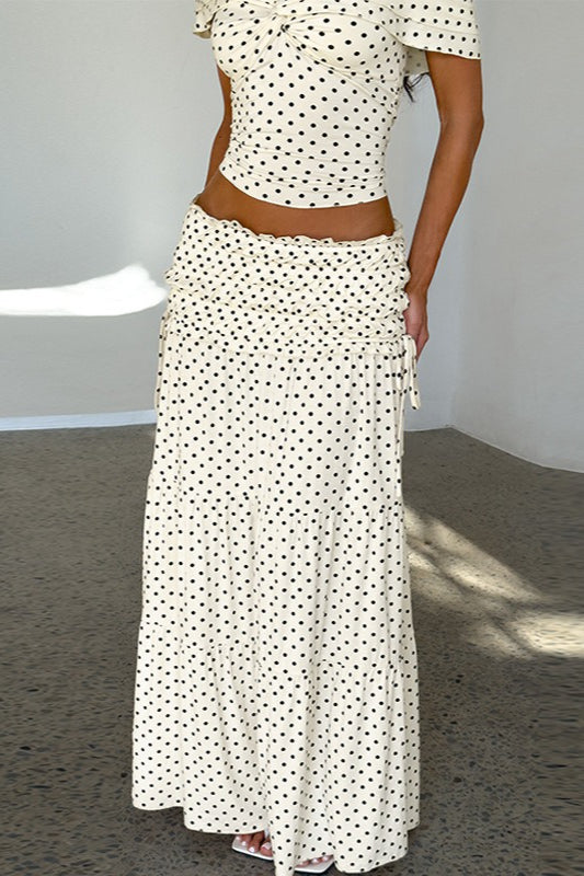 Polkadot Strapless Maxi Rok Set Abrikoos
