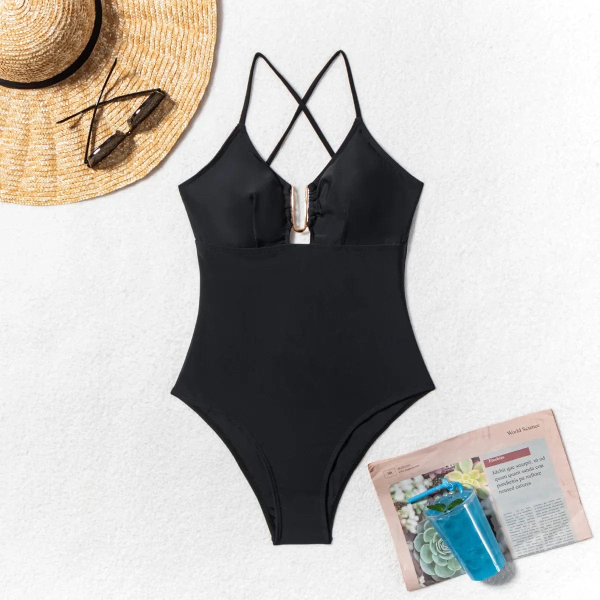 Dames Eendelig Hollow Bandage Cross Back Badpak Zwart