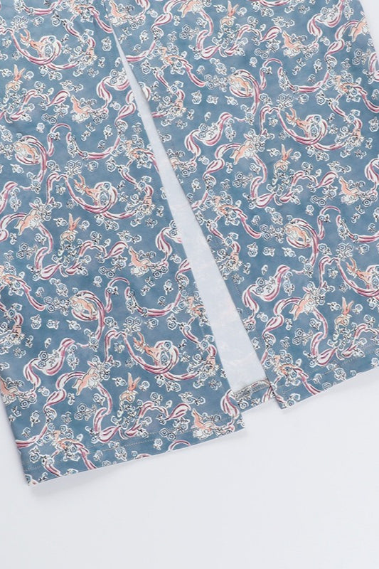 Spaghettiband Paisley Bloemen Bodycon Maxi Jurk Blauw