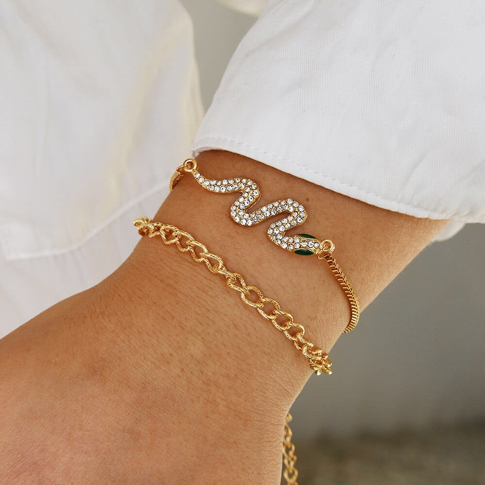Gouden Armbanden Set Met Diamanten Slang