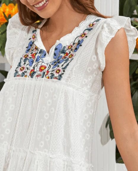 Ibiza Geborduurde Witte Korte Jurk