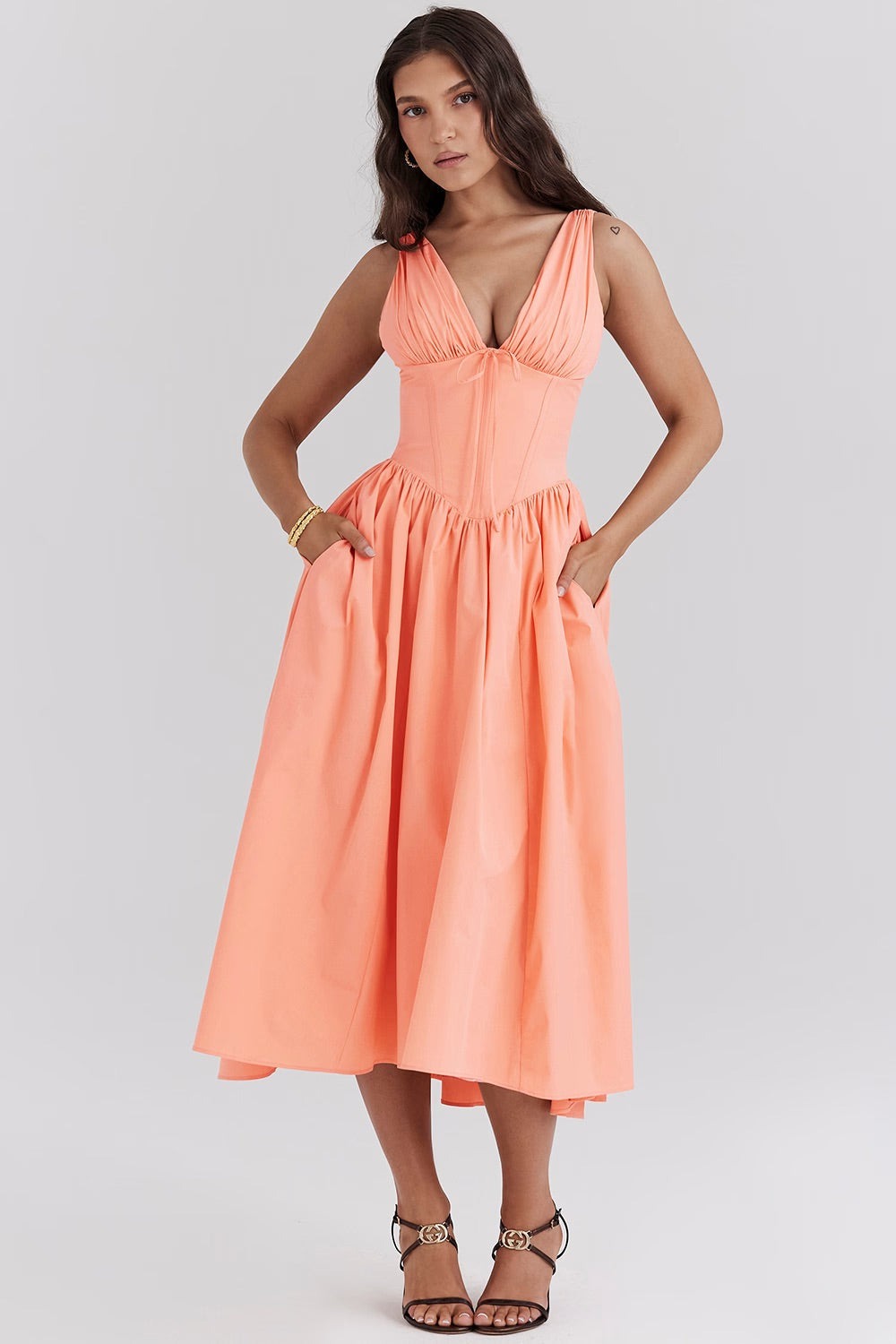 Dames Midi Jurk Met Bloemenprint Voor Bruiloftsgast