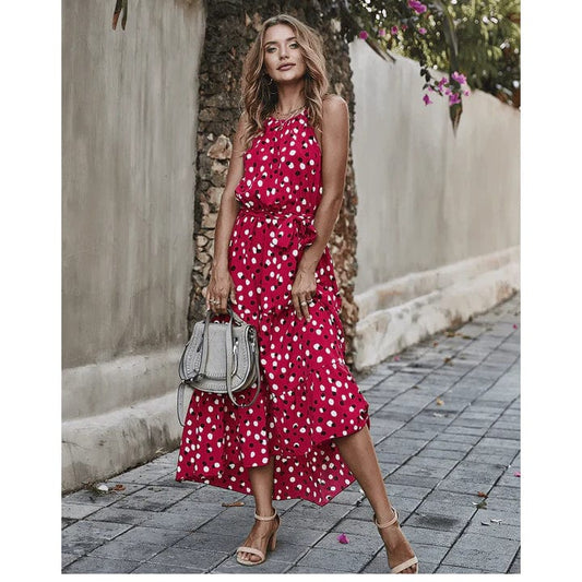 Midi Rood/Roze Boheemse Jurk