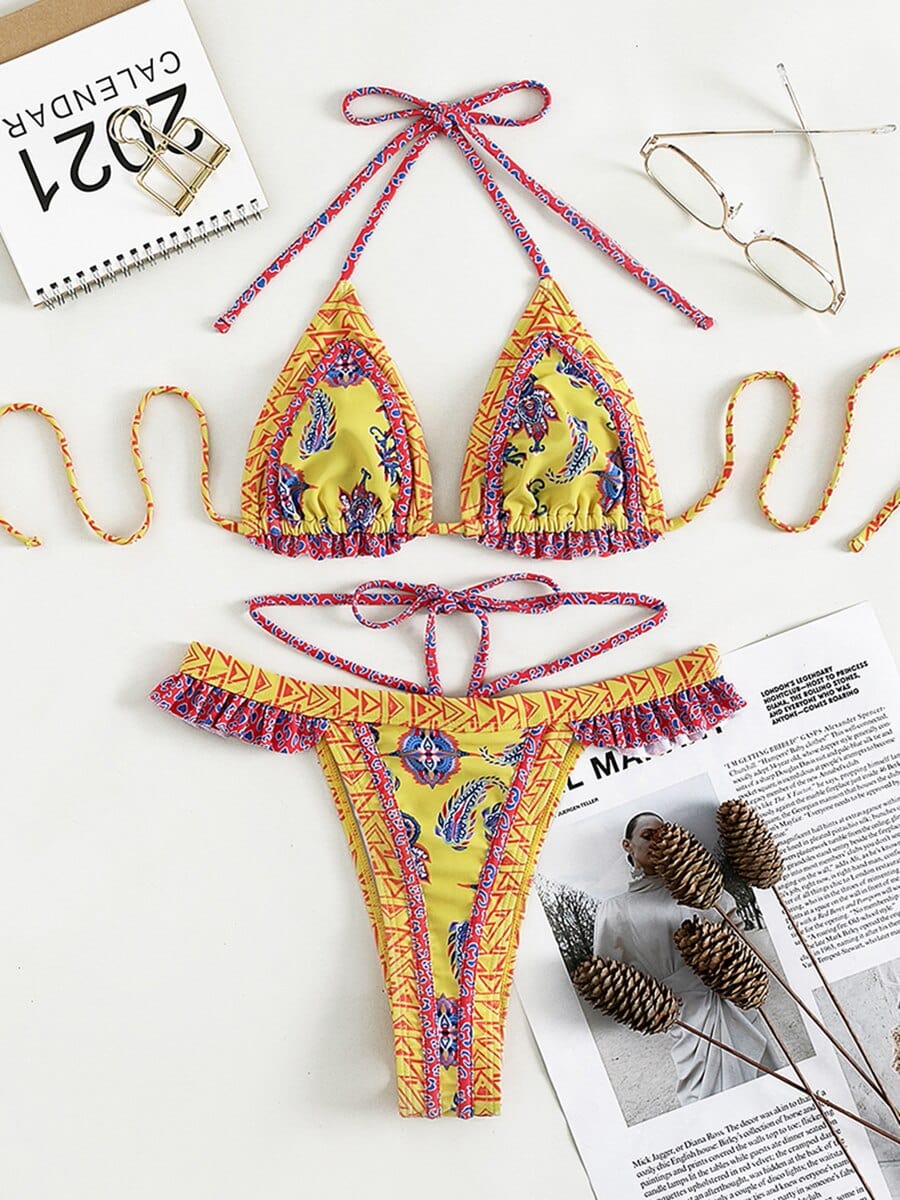 Prachtige Gele Ibiza Bikini met Boho Print