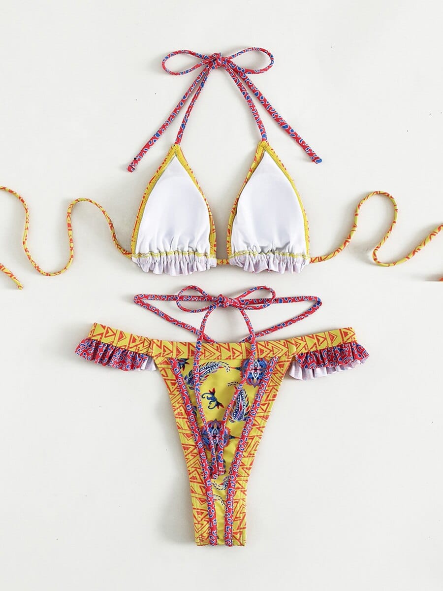 Prachtige Gele Ibiza Bikini met Boho Print