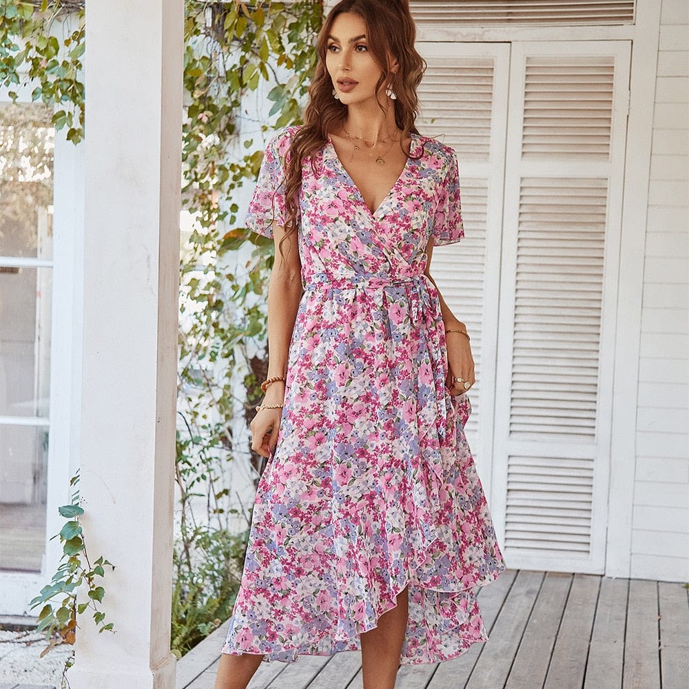 Bohemian Jurk Roze Jurk Bruiloft Roze Midi Jurk Met Bohemian