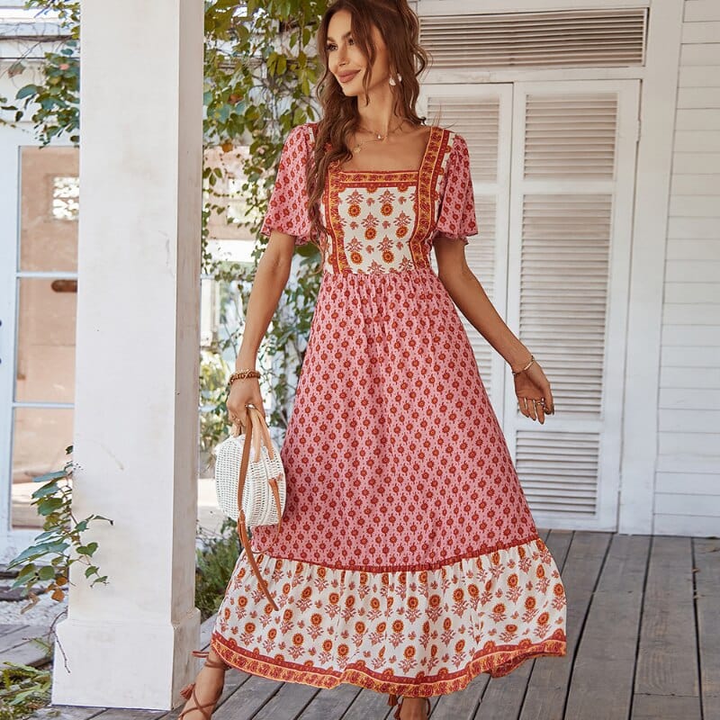 Spanish Style Maxi Dress Pink