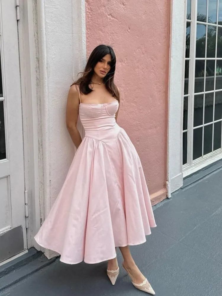 Pink formal midi dress hotsell