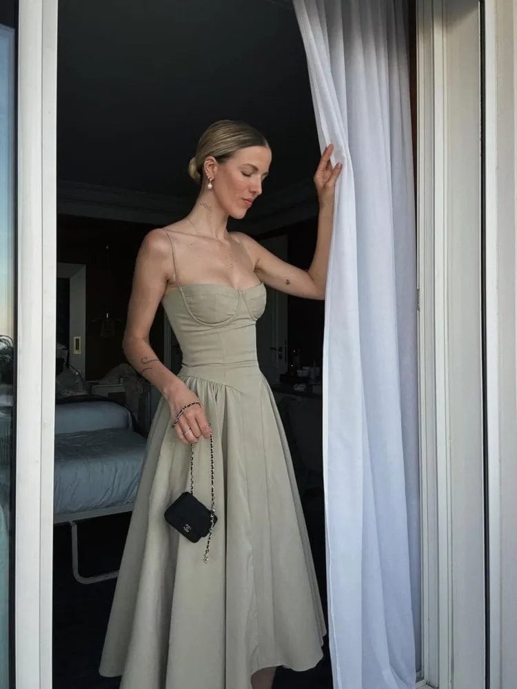 Beige Midi Jurk Met Corset Top – Ibiza Vibe1