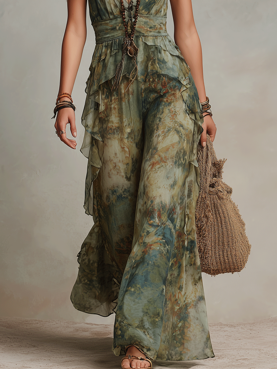 Dames jumpsuit met ruches en bloemenprint, geschikt voor zomer en vakantie