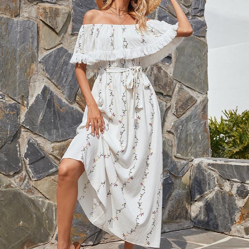 Wit Luchtige Off-shoulder Ibiza Jurk
