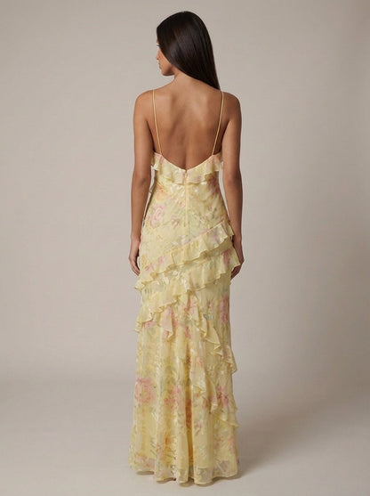 Maxi Jurk met Bloemenprint en Volants voor Dames