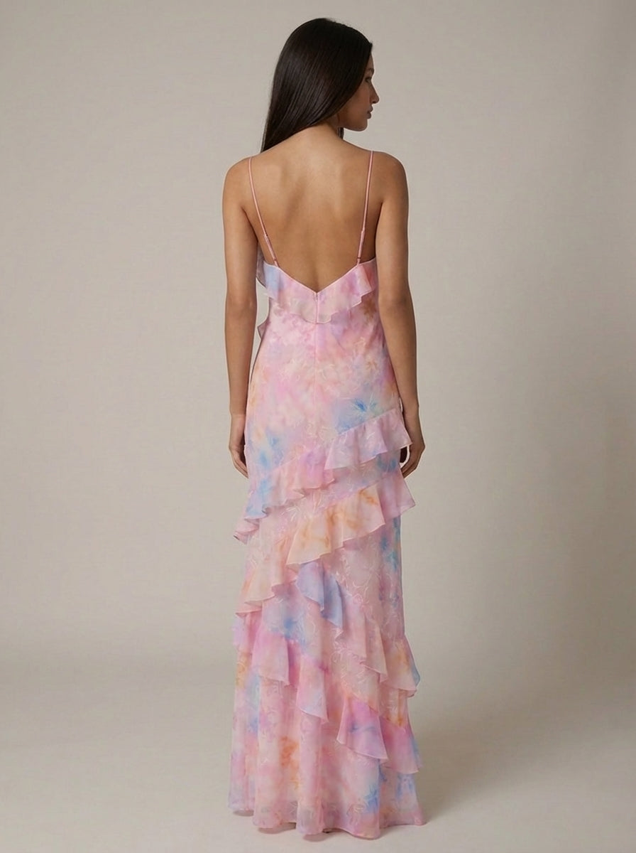 Maxi Jurk met Bloemenprint en Volants voor Dames