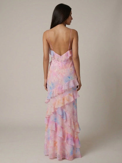 Maxi Jurk met Bloemenprint en Volants voor Dames