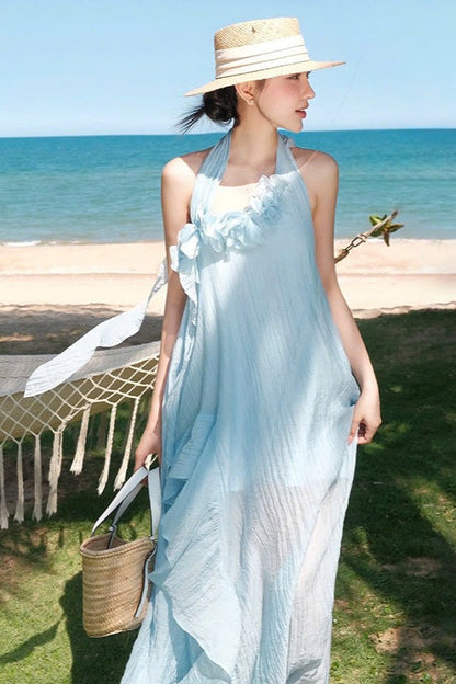 Halter Slim Fit 3D Bloemen Maxi Jurk