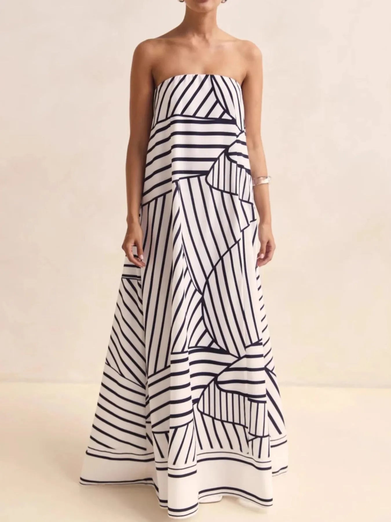 Maxi-jurk met plooien en print in buisstijl