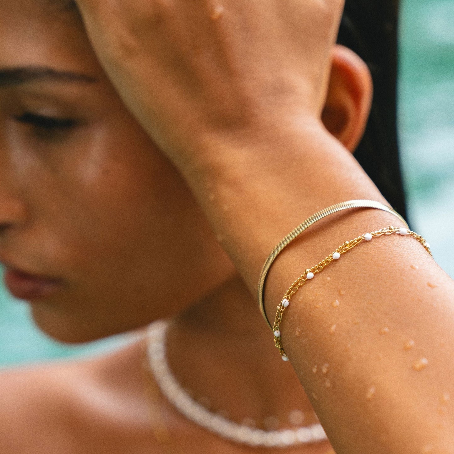 Dubbelgewikkelde witte armband met kralen voor dames