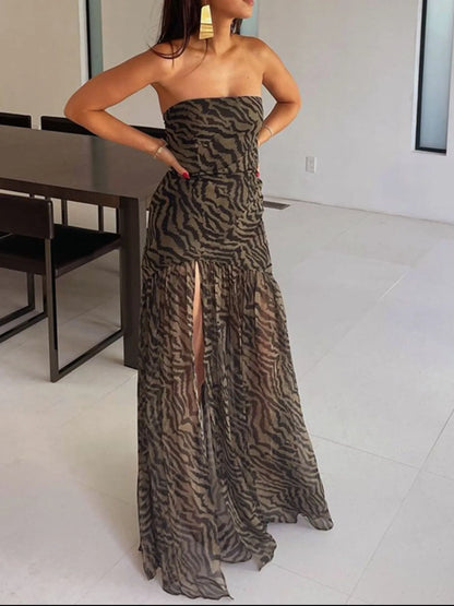 Maxi jurk voor dames met zebraprint en stijlvolle zijspleet
