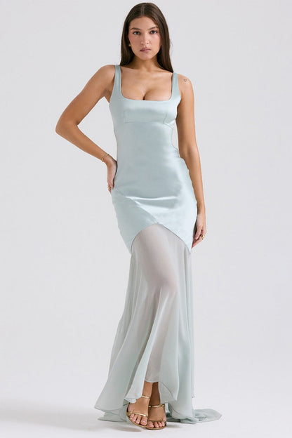 Satijnen Chiffon Patchwork Cami Maxi Jurk