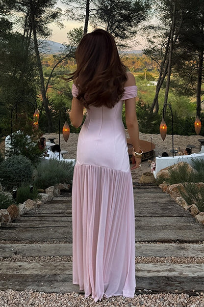 Off-shoulder mesh patch bodycon maxi-jurk roze