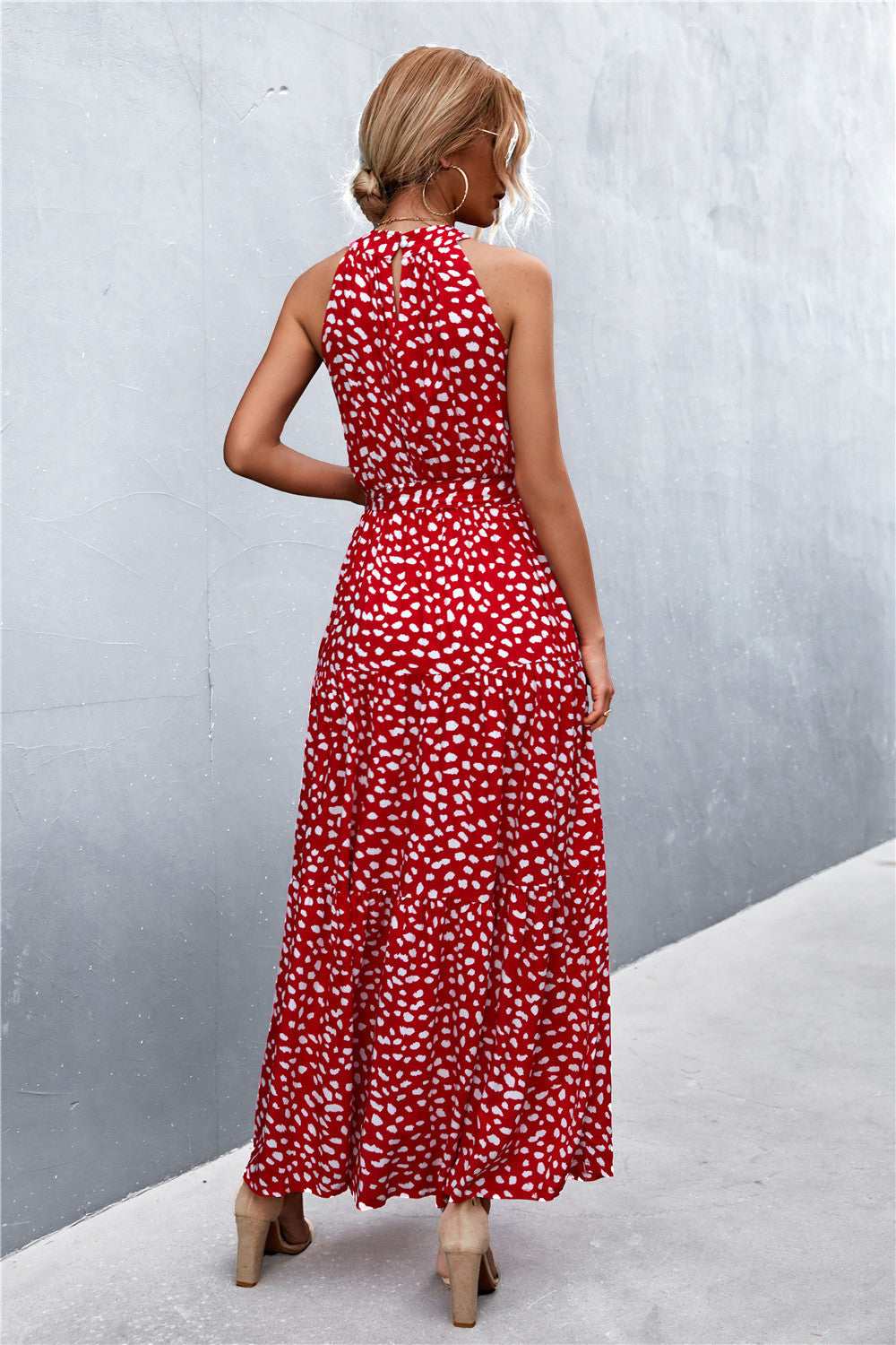 Geprinte Mouwloze Maxi Jurk met Tailleband