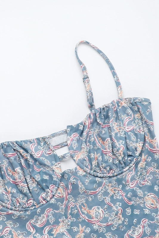 Spaghettiband Paisley Bloemen Bodycon Maxi Jurk Blauw