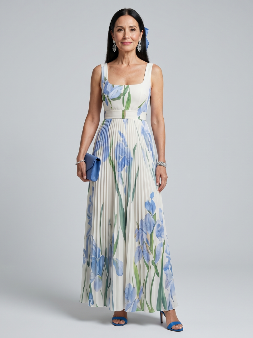 Dames Midi Jurk Met Bloemenprint En Vierkante Halslijn