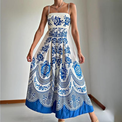 Polyester Midi Jurk met Spaghettibandjes Blauw