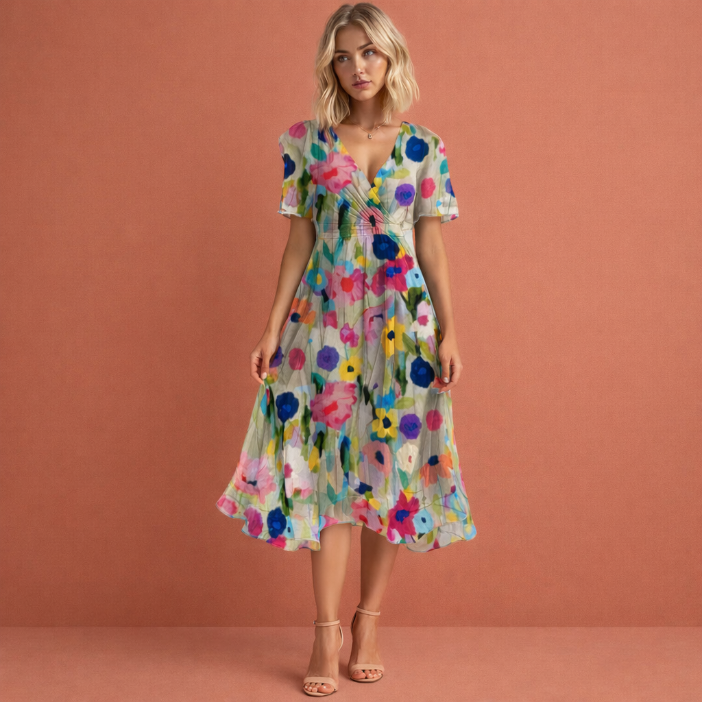 Midi-jurk met bloemenprint en korte mouwen voor dames