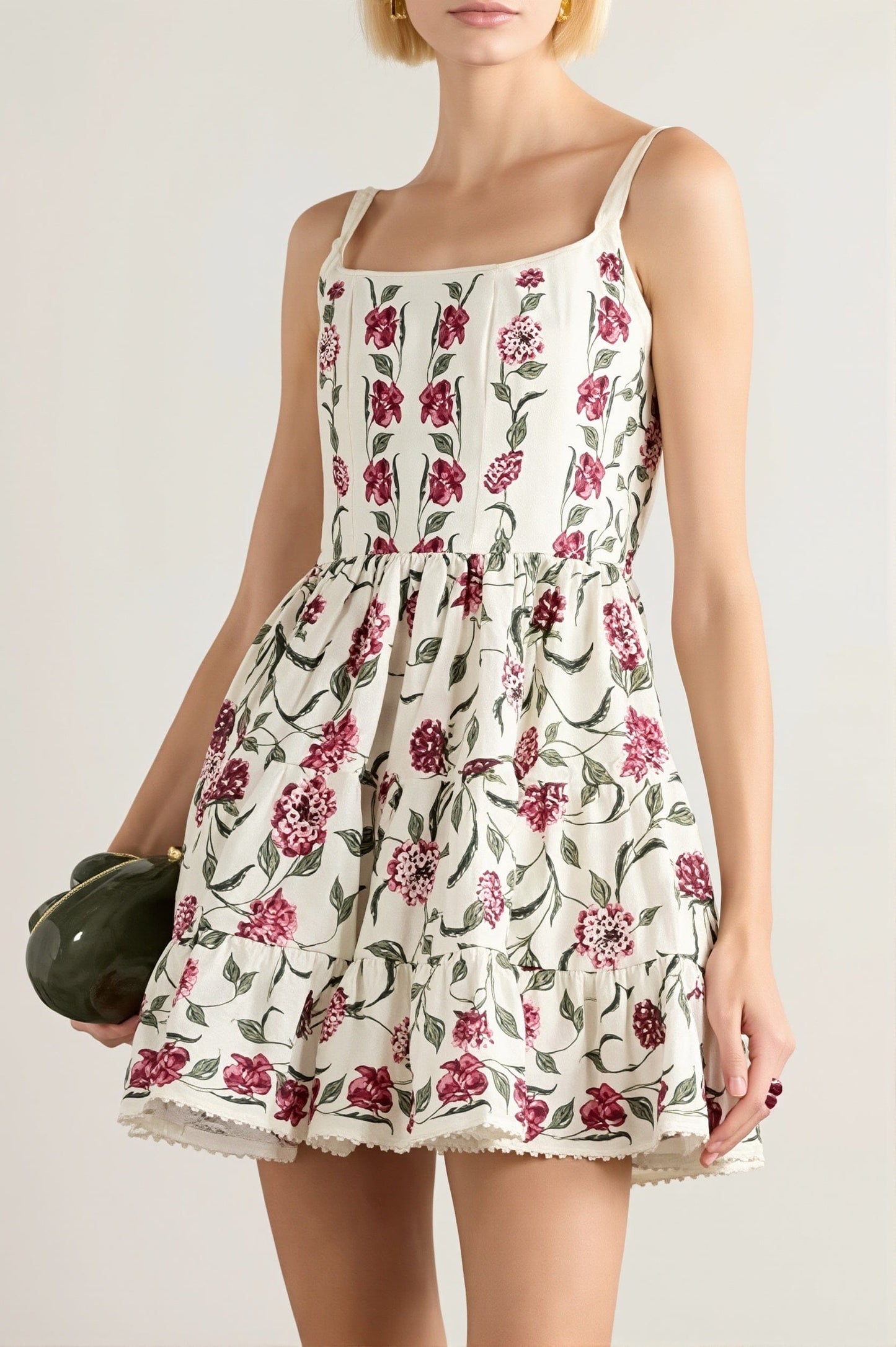 Dames mini jurk met bloemenprint en kant in boho stijl