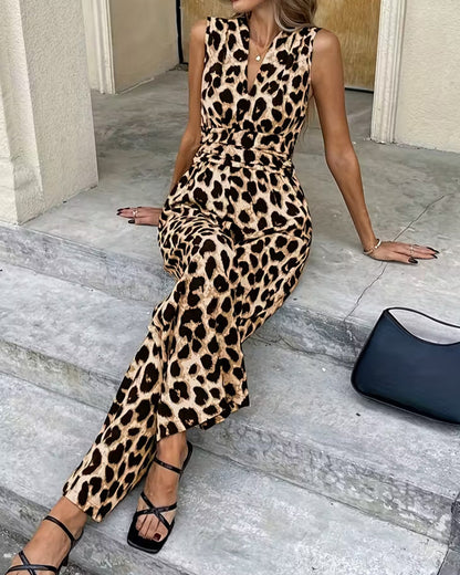 Dames Jumpsuit Met Luipaardprint Mouwloos