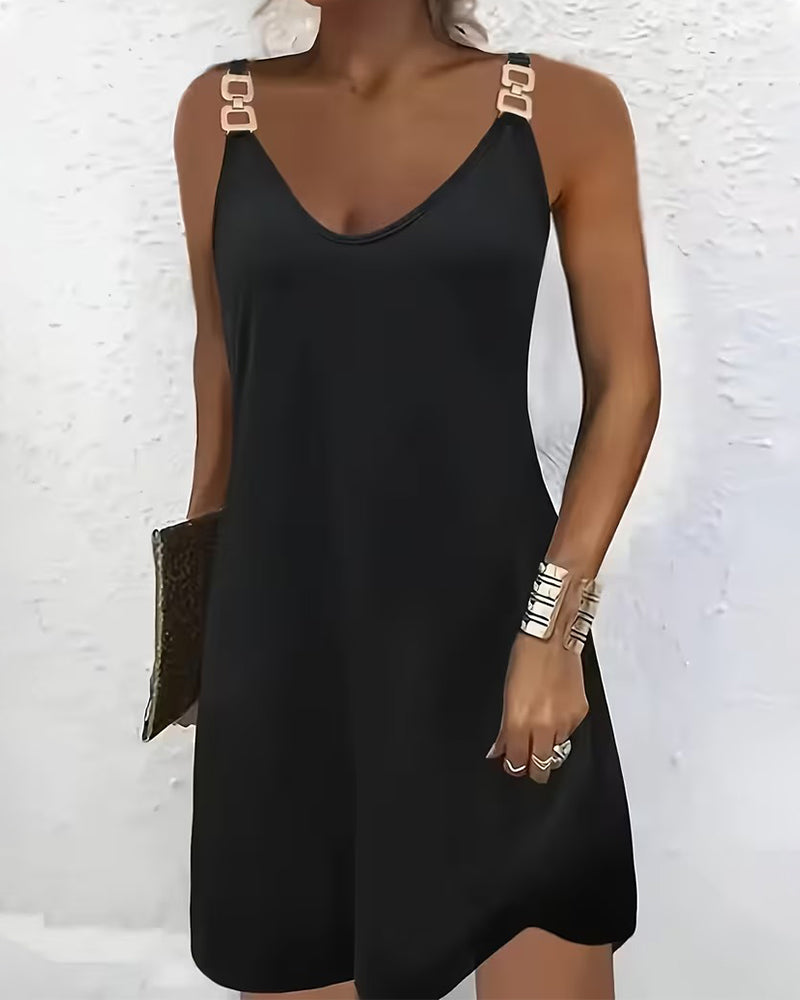 Dames cami jurk in effen kleur met mouwloos ontwerp en smalle bandjes