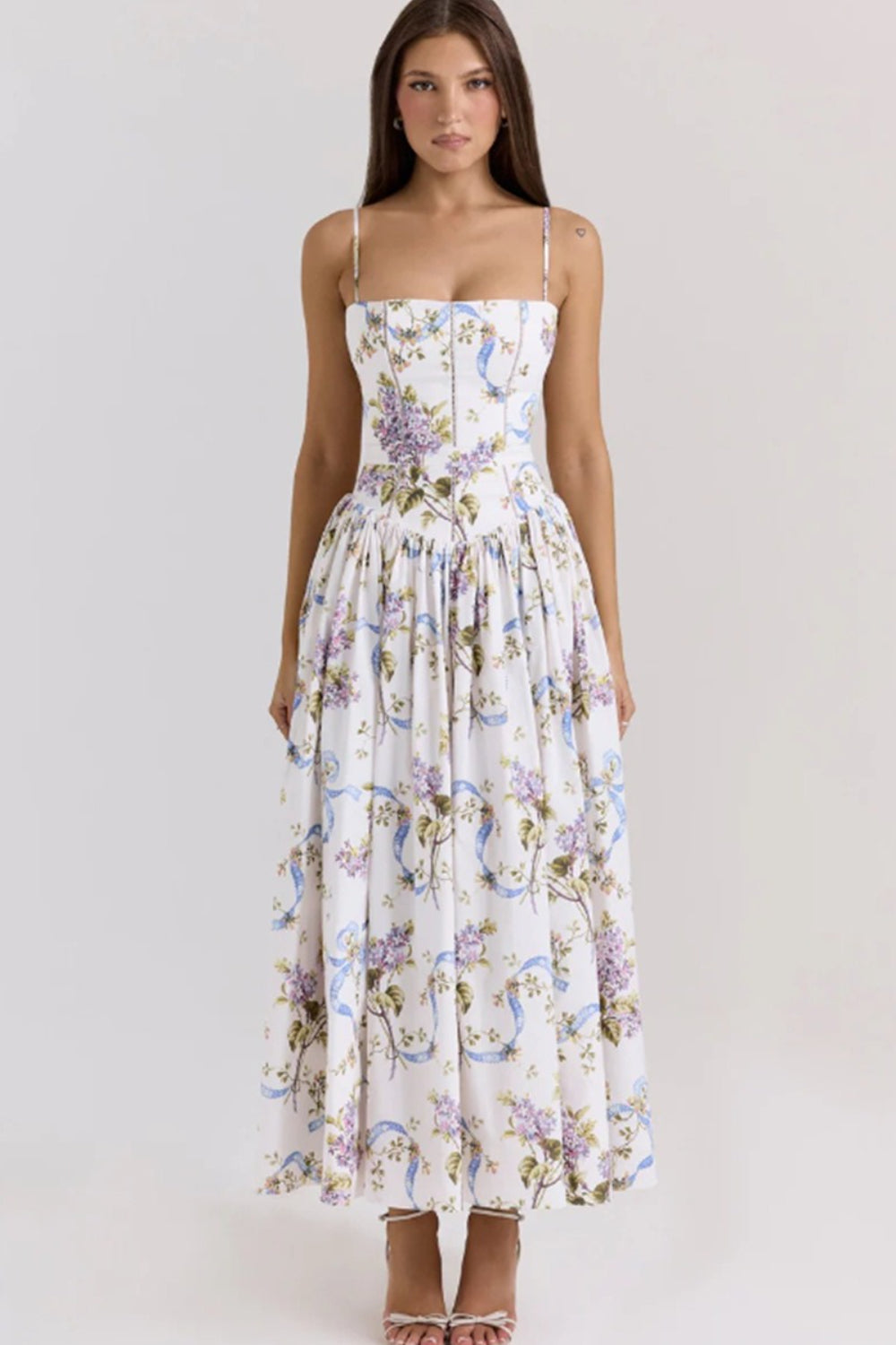 Polyester maxi-jurk met bloemenprint en spaghettibandjes
