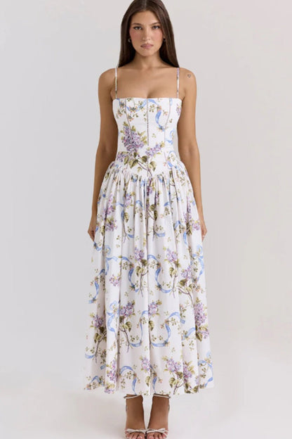 Polyester maxi-jurk met bloemenprint en spaghettibandjes