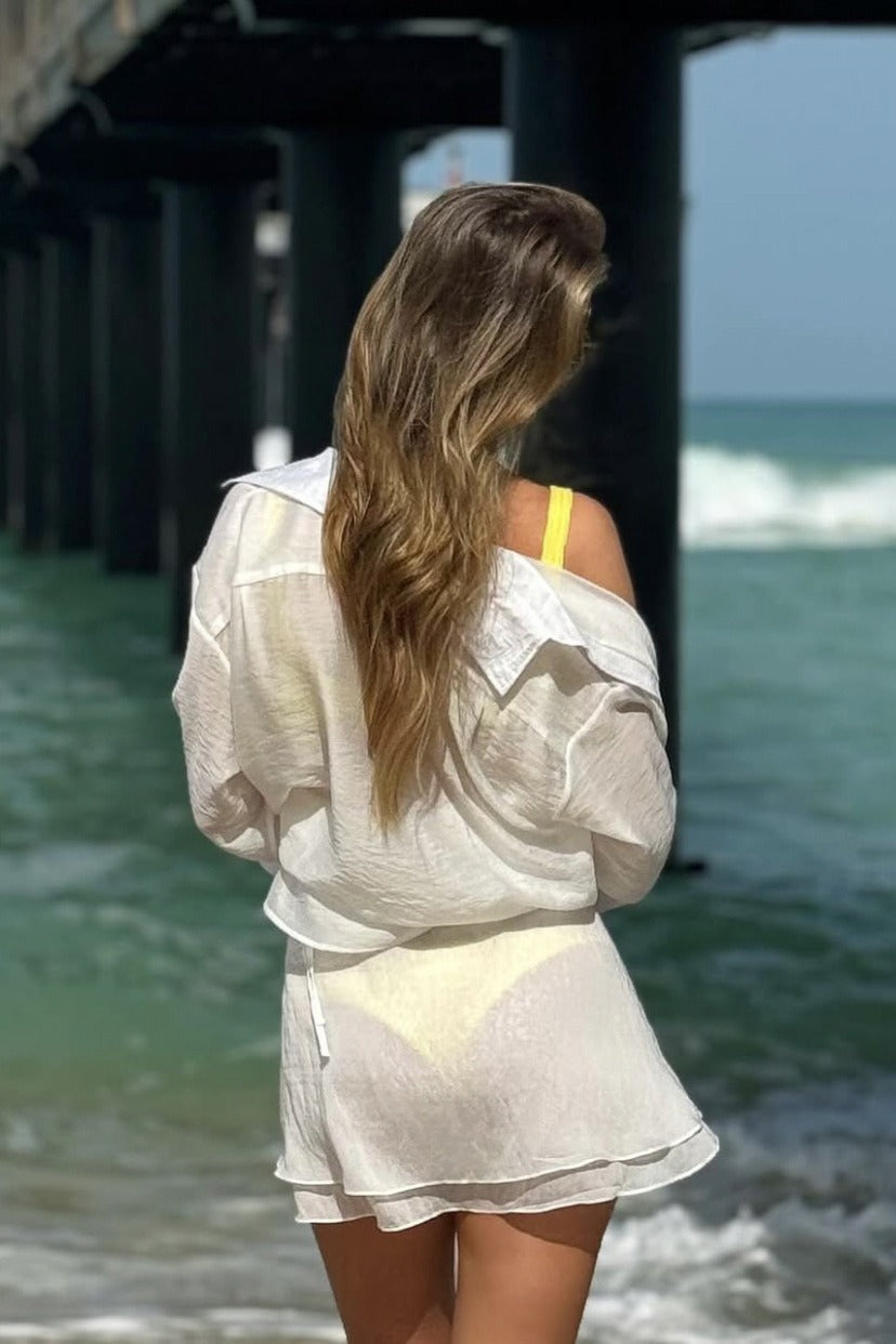 Katoen Linnen Overgooier Blouse En Rok Set Dames