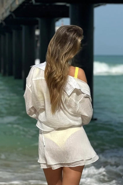 Katoen Linnen Overgooier Blouse En Rok Set Dames