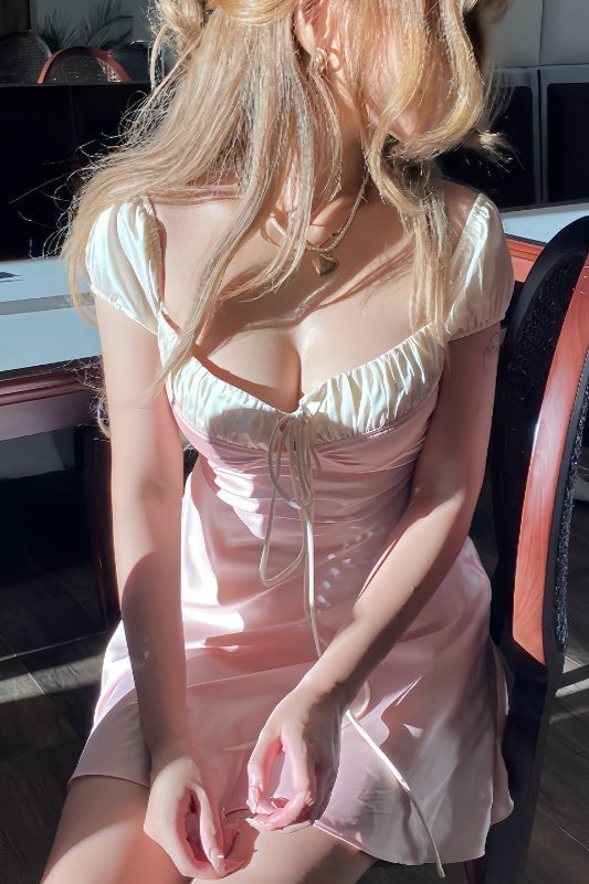 Satijnen Strapless Maxi Jurk met Smalle Strik Roze