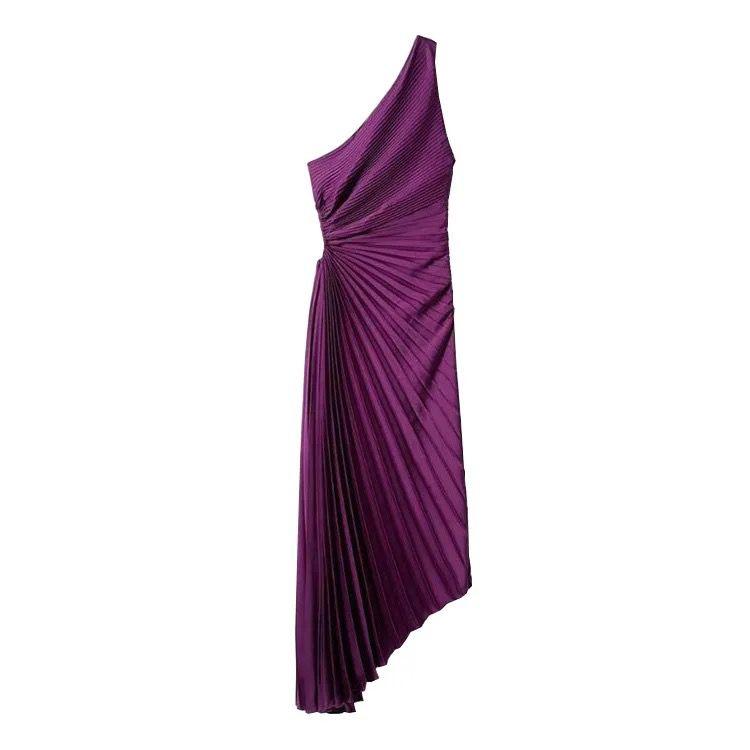 Asymmetrische geplooide midi-jurk met één schouder van poly-georgette
