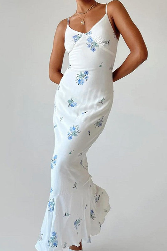 Maxi jurk met bloemenprint en slanke pasvorm wit