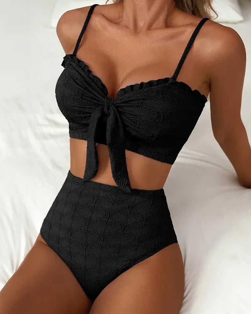 Complete dames bikini set met bandjes en knoopdetail
