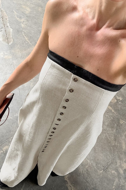Patchwork linnen katoen bandeau maxi jurk kaki