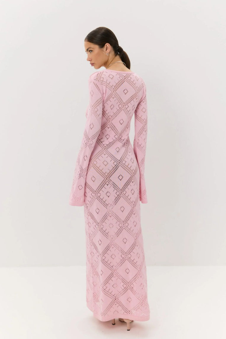 Gebreide Argyle Jacquard Maxi Jurk met Lange Mouwen