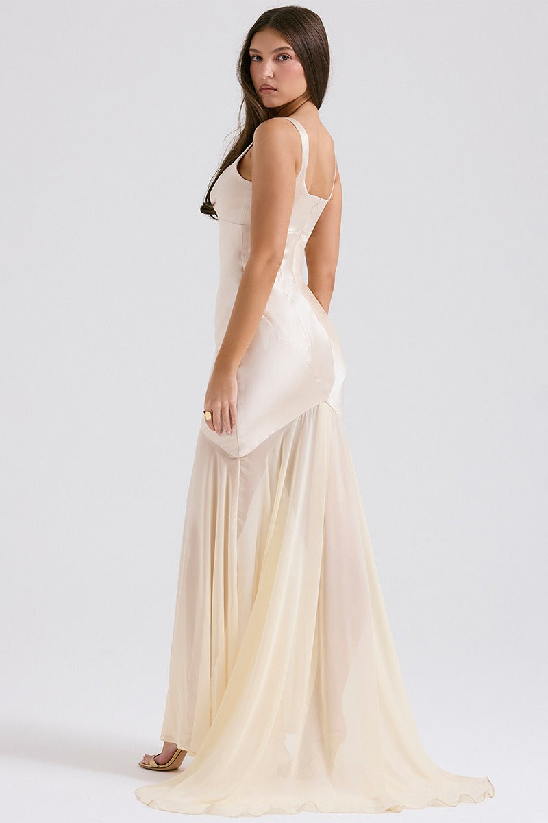 Satijnen Chiffon Patchwork Cami Maxi Jurk